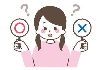 マルバツを持つ女性のイラスト。