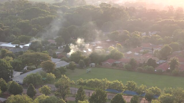 Circular drone view over a residential area of Centurion in South Africa.