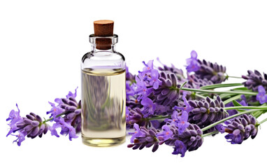 Calming Lavender Essential Oil, Unveiling a Tranquil Symphony for Mind and Soul on a White or Clear Surface PNG Transparent Background