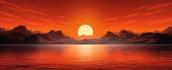 Keuken foto achterwand Golden Serenity: Majestic Mountain Sunrise Reflecting on Tranquil Waters - Generative AI © Gelpi