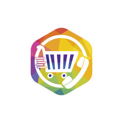 Shopping call vector logo design template illustration. Shopping cart and handset icon.
