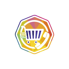 Shopping call vector logo design template illustration. Shopping cart and handset icon.