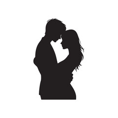 Passionate Embrace Harmony: Silhouette of a Couple in Love for Romantic Stock - Valentine Vector, Couple Vector