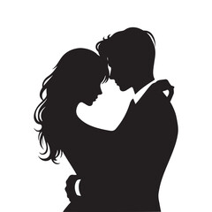 Moonlit Embrace Bliss: Valentine Couple Silhouette, Ideal for Stock Photos - Valentine Vector, Couple Vector Stock
