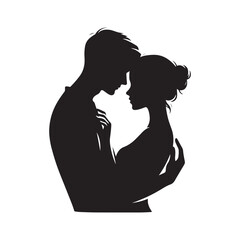 Whispering Love Harmony: Silhouette of a Couple in Love for Mesmerizing Stock - Valentine Vector, Couple Vector Stock

