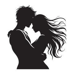 Sweet Valentine Kiss Bliss: Valentine Couple Silhouette, Captivating Moment for Stock - Valentine Vector, Couple Vector Stock
