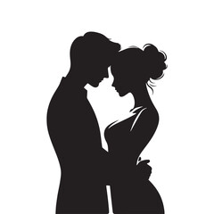 Romantic Embrace Bliss: Valentine Couple Silhouette, Captivating for Stock Collections - Valentine Vector, Couple Vector Stock
