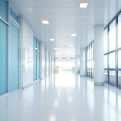 Defocused image of a hospital corridor, creating an abstract and clean atmosphere. ai generative