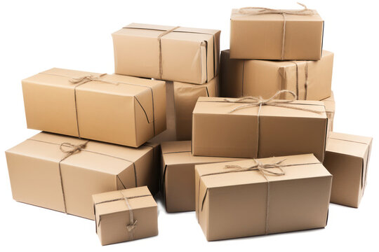 Stacked Cardboard Boxes for Shipping and Delivery on Closed Warehouse Background
