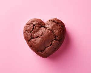 heart shaped chocolate muffin on the pink background in the style of minimalism. Minimal love and women's day background	