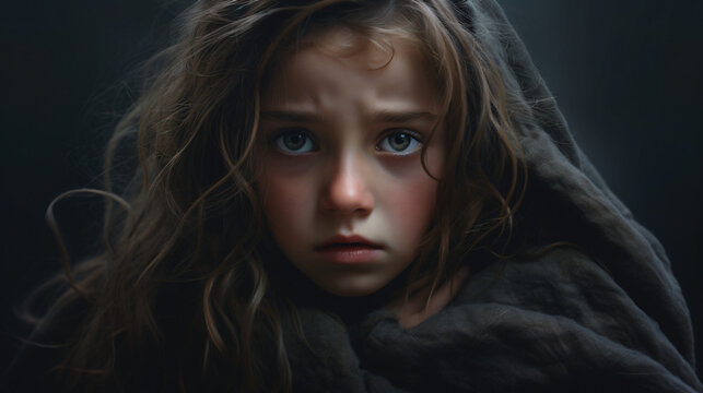 Scared child portrait dark detailed cinematic
