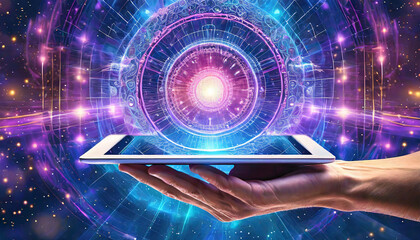 technological background, modern technology concept, a hand with a tablet