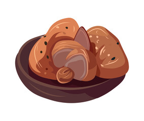 A dish of Caucasian cuisine. The meat ingredients and spices are showcased in a playful manner, creating a visual treat that's as appetizing as it is entertaining. Vector illustration.