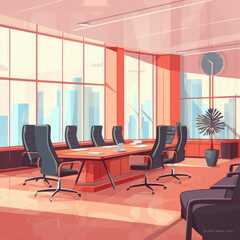 Vector illustration of a modern meeting room in a business center office. Flat style design suitable for corporate consultations, team discussions, and formal events. ai generative