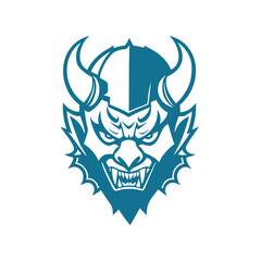 Blue Head Devil with Horn Helmet Illustration