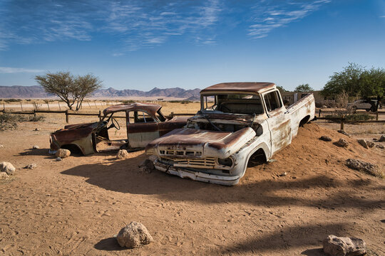 old abandoned car in desert
