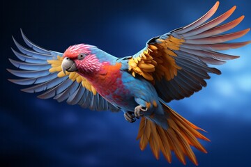 Obraz premium 3D Render of an Exotic Rainbow Lorikeet, on an isolated Royal Blue background, Generative AI