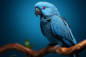 Obraz premium 3D Render of an Indigo Indian Ringneck, on an isolated Prussian Blue background, Generative AI 