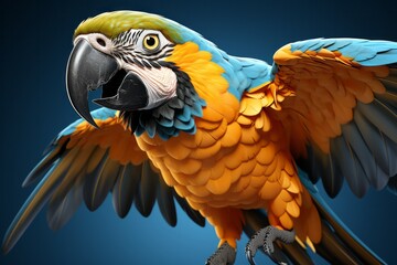 Obraz premium 3D Render of a Blue and Gold Macaw, on an isolated Electric Blue background, Generative AI 