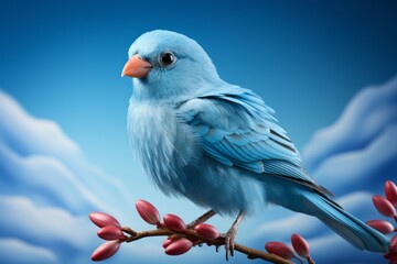 
3D Render of a Cobalt Parrotlet, on an isolated Ocean Blue background, Generative AI