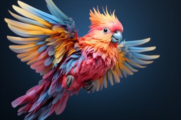 
3D Render of a Rainbow-Colored Cockatiel, on an isolated Navy Blue background, Generative AI