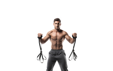 Fototapeta na wymiar Achieve Fitness Excellence with a Man Exercising using Resistance Tubes on a White or Clear Surface PNG Transparent Background