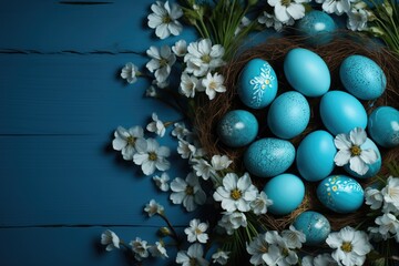 Obraz premium Easter festive composition with painted Easter eggs and decorations