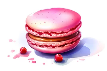 Rolgordijnen Illustration of macaron dessert on white background © Alina