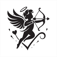 Fototapeta premium Moonlit Cupid Harmony Silhouette: Ideal for Valentine's Stock - Cupid Vector - Love Vector 