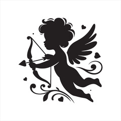 Fototapeta premium Cupid's Twilight Love Embrace: Perfect for Valentine's Stock - Cupid Vector - Love Vector 
