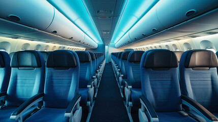 Interior View of Airplane With Blue Seats
