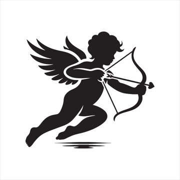 Passionate Love Harmony with Cupid Silhouette: Enchanting Stock Image for Valentine's - Cupid Vector - Love Vector
