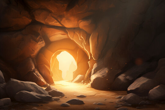Cave Entrance with Radiant Sunlight
