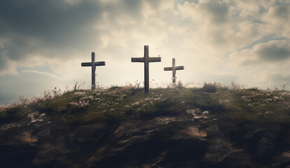 Three Crosses on Grassy Hill
