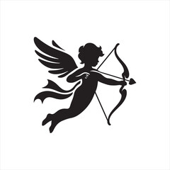 Fototapeta premium Romantic Cupid Serenade Silhouette: Enchanting Valentine's Stock - Cupid Vector - Love Vector 
