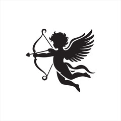 Fototapeta premium Ephemeral Valentine Embrace: Cupid Silhouette Ideal for Romantic Stock - Cupid Vector - Love Vector 