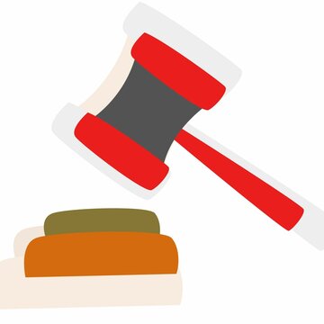 Illustration design Wooden judge gavel and soundboard. Justice hammer sign. Legal law and auction symbol. Vector illustration in flat style.