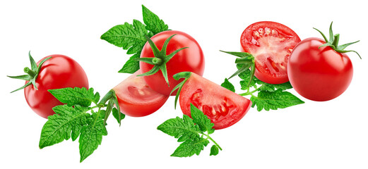 Ripe whole tomato vegetable and slice isolated