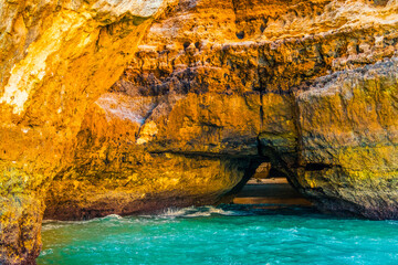 Beautiful limestone Algarve coast with caves and rock formation, south of Portugal
