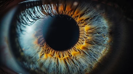 Deurstickers Close up of eye iris on black background  macro  photography. made with generative ai © ferid