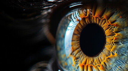Close up of eye iris on black background  macro  photography. made with generative ai