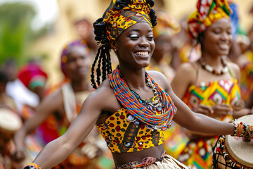 African dances, costumes, and musical instruments celebrate the rich cultural heritage.Black history month,Black lives matter - obrazy, fototapety, plakaty
