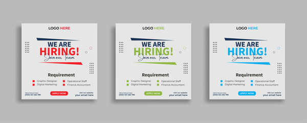 We are hiring job vacancy social media post or square web banner template vector design	 - obrazy, fototapety, plakaty