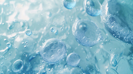 Underwater transparent cosmetic blue bubbles skin care concept illustration