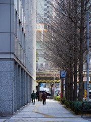 冬の東京の街で歩く観光客の姿