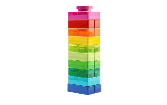 Awe Inspiring Height and Precision of a LEGO Blocks Tower on a White or Clear Surface PNG Transparent Background
