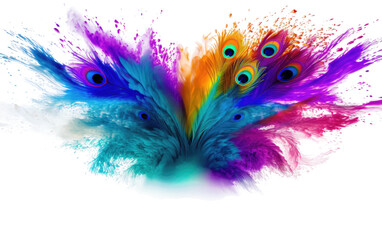 The Dazzling Display of Colors in a Peacock Powder Explosion on a White or Clear Surface PNG Transparent Background