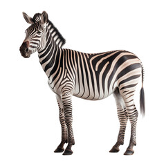 Full body portrait of a zebra while standing, isolated on transparent background