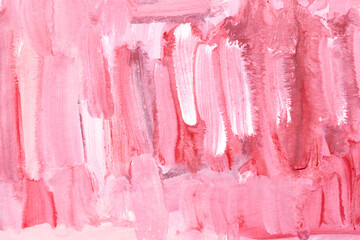 Red abstract background, art collage. Chaotic brush strokes and paint stains on white paper