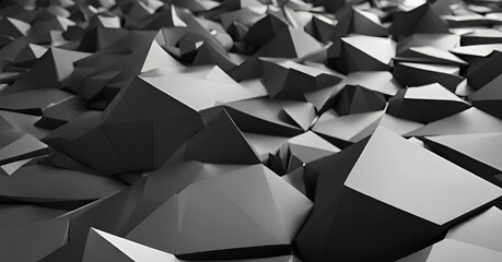 Abstract Geometric Noir: Polygonal Black Surface in Studio - 3D Render